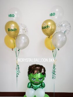 ลูกโป่ง วันเกิดเด็ก Theme The Hulk พร้อมตกแต่ง ช่อลูกโป่ง 5 ลูก 2 ช่อ,ลูกโป่งใส ใส่ Confetti สามารถเปลี่ยนสีลูกโป่ง/เปลี่ยนข้อความ/เปลี่ยนฟอยล์ตกแต่งได้