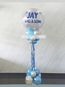 เสาลูกโป่ง เปิดงาน Bubble ขนาด 36" กลิตเตอร์สีเงิน พร้อมตกแต่ง สามารถเปลี่ยนสีลูกโป่ง/เปลี่ยนข้อความได้