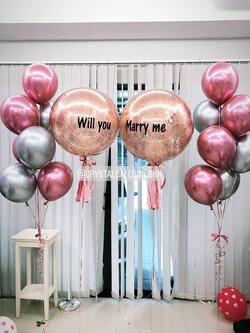 ลูกโป่ง Will You Marry Me? Bubble ขนาด 24" 2 ลูก พร้อมตกแต่ง ช่อลูกโป่งโครเมี่ยม 7 ลูก 2 ช่อ สามารถเปลี่ยนสีลูกโป่ง/เปลี่ยนข้อความ/เปลี่ยนขนาดได้