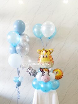 ลูกโป่งวันเกิดเด็ก ,ฟอยล์ยีราฟ ตั้งฐาน 1 ชิ้นพร้อม ลูกโป่ง เป่าลอย 3 ลูก ,ลูกโป่งช่อ 7 ลูก 1 ช่อ , พร้อมตกเเต่ง สามารถเปลี่ยนสีลูกโป่ง/ข้อความสามารถเปลี่ยนได้