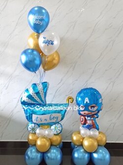 ลูกโป่ง Welcome Baby Boy ฟอยล์รถเข็น สีฟ้า ตั้งฐาน 1 ชิ้น พร้อม ช่อลูกโป่งสีโครเมี่ยม ช่อ 5 ลูก 1 ช่อ,ฟอยล์ กัปตันอเมริกา ตั้งฐาน 1 ชิ้น พร้อมตกแต่ง สามารถเปลี่ยนสีลูกโป่ง/เปลี่ยนข้อความ/เปลี่ยนสี-ฟอยล์ตกแต่งได้