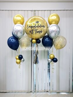 ลูกโป่ง รับปริญญา Bubble ขนาด 24" พร้อมตกแต่ง ช่อลูกโป่ง ช่อ 5 ลูก 2 ช่อ สีโครเมี่ยม ลูกโป่งใสใส่กลิตเตอร์ สามารถเปลี่ยนสีลูกโป่ง/เปลี่ยนข้อความ/เปลี่ยนขนาดได้