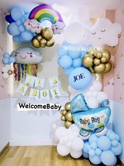 Organic Welcome Baby Boy รูปแบบใหม่ ไม่ซ้ำใคร ขนาด 2x2 พร้อม ป้ายธง พร้อมตกแต่ง ฟอยล์ตกแต่ง สามารถเปลี่ยนสีลูกโป่ง/เปลี่ยนข้อความ/เปลี่ยนฟอยล์ตกแต่งได้