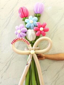 Flower Balloon Medium Bouquet ช่อ 6 ดอก พร้อมตกแต่ง สามารถเปลี่ยนสีลูกโป่ง/เปลี่ยนข้อความได้