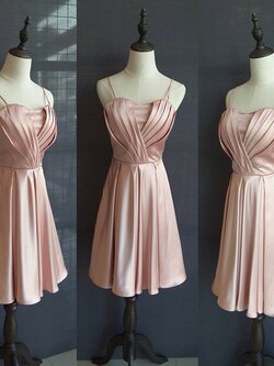 พร้อมเช่า ชุดราตรีสั้น สีโรสโกลด์ สายเดี่ยว จับจีบอก Sweet heart