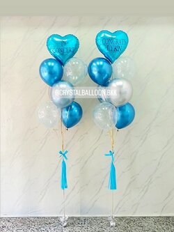 ลูกโป่ง แสดงความยินดี ช่อลูกโป่งฟอยล์หัวใจ ขนาด 18" ช่อ 7 ลูก 2 ช่อ พร้อม พู่ Theme สีฟ้า พร้อมตกแต่ง สามารถเปลี่ยนสีลูกโป่ง/เปลี่ยนข้อความ/เปลี่ยนฟอยล์ตกแต่งได้