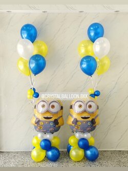 ลูกโป่ง วันเกิดเด็ก ฟอยล์มินเนี่ยน ตั้งฐาน 2 ชิ้น พร้อม ช่อลูกโป่ง ช่อ 5 ลูก 2 ช่อ Theme สีน้ำเงิน-เหลือง พร้อมตกแต่ง สามารถเปลี่ยนสีลูกโป่ง/เปลี่ยนฟอยล์ตกแต่งได้