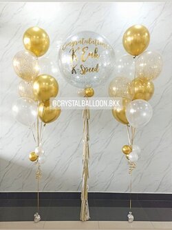ลูกโป่ง แสดงความยินดี Bubble ขนาด 36" Theme ทอง-ขาว พร้อม ช่อลูกโป่ง ช่อ 7 ลูก 2 ช่อ,ลูกโป่งใส ใส่กลิตเตอร์ พร้อมตกเเต่ง สามารถเปลี่ยนสีลูกโป่ง/เปลี่ยนข้อความ/เปลี่ยนขนาดได้