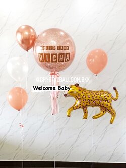 ลูกโป่ง Welcome Baby Bubble ขนาด 24" พร้อม ช่อลูกโป่ง 3 ลูก พร้อมตกแต่ง ฟอยล์เสือใหญ่ 1 ชิ้น สามารถเปลี่ยนสีลูกโป่ง/เปลี่ยนข้อความ/เปลี่ยนขนาด/เปลี่ยนฟอยล์ตกแต่งได้
