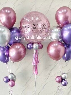 ลูกโป่ง Bride To Be Bubble ขนาด 24” กลิตเตอร์สีชมพู พร้อม ช่อลูกโป่งโครเมี่ยม 5 ลูก 2 ช่อ พร้อมตกแต่ง สามารถเปลี่ยนสีลูกโป่ง/เปลี่ยนข้อความ/เปลี่ยนขนาดได้