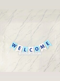 ป้ายธง Welcome ติดผนัง ป้ายธง 7 ตัวอักษร พร้อมตกแต่ง สามารถเปลี่ยนสี-ป้ายธง/เปลี่ยนข้อความได้