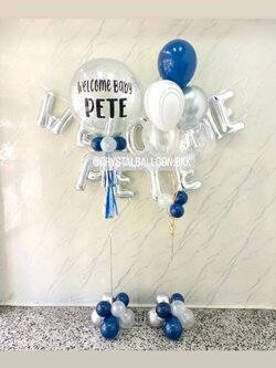 ลูกโป่ง Welcome Baby Bubble ขนาด 24" กลิตเตอร์สีเงิน 1 ลูก พร้อม ช่อลูกโป่ง ช่อ 5 ลูก 1 ช่อ,ลูกโป่งลายหิน USA 1 ลูก,ฟอยล์ตัวอักษร ขนาด 16" 11 ตัวอักษร พร้อมตกแต่ง สามารถเปลี่ยนสีลูกโป่ง/เปลี่ยนข้อความ/เปลี่ยนขนาด/เปลี่ยนสี-ฟอยล์ตัวอักษรได้