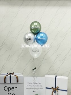 Happy Birthday กล่องเซอร์ไพรส์วันเกิด พร้อม ลูกโป่ง 4 ลูก พร้อมตกเเต่ง สามารถใส่รูปได้ 2 ใบ สามารถเปลี่ยนสีลูกโป่ง/เปลี่ยนสีข้อความได้