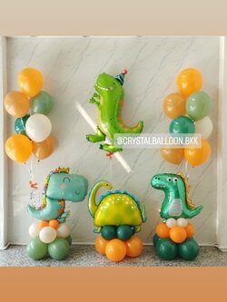 ลูกโป่ง วันเกิดเด็ก ฟอยล์ไดโนเสาร์ใหญ่ 1 ชิ้น พร้อม ฟอยล์ไดโนเสาร์ ตั้งฐาน 3 ชิ้น,ช่อลูกโป่งช่อ 7 ลูก 2 ช่อ พร้อมตกแต่ง สามารถเปลี่ยนสีลูกโป่ง/เปลี่ยนสี-ฟอยล์ตกแต่งได้