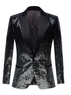 Pre-order เสื้อสูทชาย สูทแฟชั่น สูทกลิตเตอร์ไล่สี สีดำเงิน