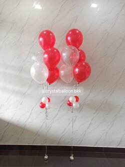 ลูกโป่ง แสดงความยินดี ช่อลูกโป่ง ช่อ 5 ลูก 2 ช่อ สีแดงมุก-ขาวมุก พร้อมตกแต่ง ลูกโป่งใส ใส่ กลิตเตอร์ 1 ลูก สามารถเปลี่ยนสีลูกโป่งได้