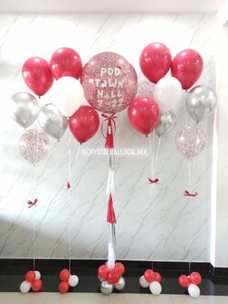 ลูกโป่ง เปิดงาน Bubble ขนาด 36" กลิตเตอร์สีแดง พร้อมตกแต่ง ช่อลูกโป่ง ช่อ 3 ลูก 2 ช่อ,ช่อลูกโป่ง ช่อ 5 ลูก 2 ช่อ สามารถเปลี่ยนสีลูกโป่ง/เปลี่ยนข้อความ/เปลี่ยนขนาดได้