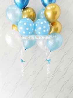 ลูกโป่ง แสดงความยินดี ช่อลูกโป่ง ช่อ 7 ลูก 2 ช่อ ธีมสีฟ้า-ทอง พร้อมตกแต่ง สามารถเปลี่ยนสีลูกโป่งได้