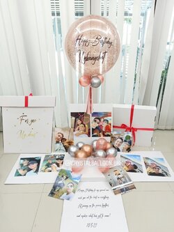 Surprise Box กล่องเซอร์ไพรส์วันเกิด Bubble ขนาด 24" โทนสี ชมพู พร้อมตกแต่ง สามารถใส่รูปได้ 10 ใบ สามารถเปลี่ยนสีลูกโป่ง/เปลี่ยนข้อความได้