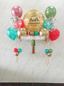 ลูกโป่ง เปิดงาน Bubble ขนาด 24" กลิตเตอร์สีทอง พร้อม ช่อลูกโป่ง ช่อ 5 ลูก 2 ช่อ พร้อมตกแต่ง สามารถเปลี่ยนสีลูกโป่ง/เปลี่ยนข้อความ/เปลี่ยนขนาดได้
