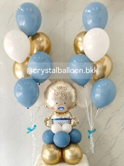 ลูกโป่ง Welcome Baby Boy ฟอยล์เด็ก ตั้งฐาน 1 ชิ้น ช่อลูกโป่ง ช่อ 7 ลูก 2 ช่อ พร้อมตกแต่ง สามารถเปลี่ยนสีลูกโป่ง/เปลี่ยนฟอยล์ตกแต่งได้