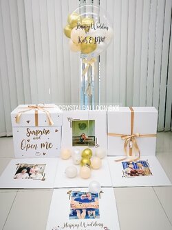 Happy Birthday Surprise Box กล่องเซอร์ไพรส์วันเกิด Bubble USA ขนาด 24" พร้อมตกแต่ง สามารถใส่รูปได้ 4 ใบ สามารถเปลี่ยนสีลูกโป่ง/เปลี่ยนข้อความได้
