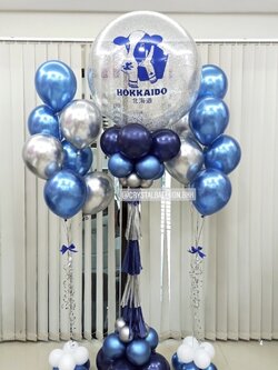เสาลูกโป่ง เปิดร้าน-เปิดตัวสินค้า Bubble ขนาด 36" Theme สีน้ำเงิน พร้อมตกแต่ง ช่อลูกโป่งโครเมี่ยม 7 ลูก 2 ช่อ สามารถเปลี่ยนสีลูกโป่ง/เปลี่ยนข้อความได้