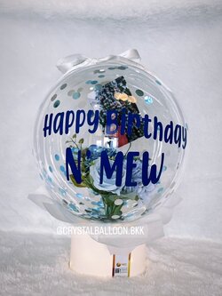 Flower Balloon Bubble ขนาด 18" ดอกไม้ Theme สีฟ้า กล่องไฟ เกาหลี น่ารัก น่ารัก พร้อมตกแต่ง สามารถใส่รูปได้ 1 ใบ สามารถเปลี่ยนข้อความ/เปลี่ยนสีได้