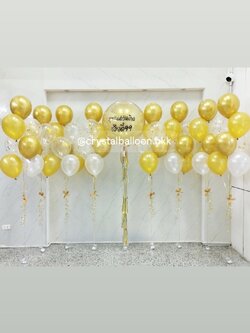 ลูกโป่ง วันเกิด Bubble ขนาด 36" กลิตเตอร์สีทอง พร้อม ช่อลูกโป่ง ช่อ 7 ลูก 8 ช่อ พร้อมตกแต่ง สามารถเปลี่ยนสีลูกโป่ง/เปลี่ยนข้อความ/เปลี่ยนขนาดได้