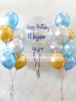 ลูกโป่ง วันเกิด Bubble ขนาด 24" กลิตเตอร์สีเงิน 1 ลูก ,ลูกโป่งช่อ 7 ลูก 2 ช่อ พร้อมตกแต่ง สามารถเปลี่ยนสีลูกโป่ง/เปลี่ยนข้อความ/เปลี่ยนสี-ฟอยล์ตกแต่งได้