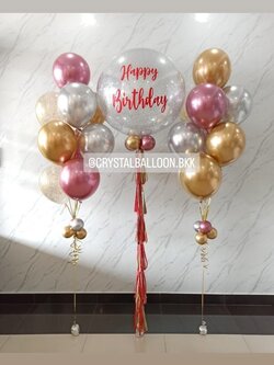 ลูกโป่ง วันเกิด Bubble ขนาด 36" กลิตเตอร์สีเงิน พร้อมตกแต่ง ช่อลูกโป่งโครเมี่ยม ช่อ 9 ลูก 2 ช่อ,ลูกโป่งใส ใส่กลิตเตอร์ สามารถเปลี่ยนสีลูกโป่ง/เปลี่ยนข้อความ/เปลี่ยนขนาดได้