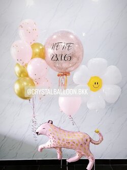 ลูกโป่ง Welcome Baby Girl Bubble ขนาด 24" สีโรสโกล พร้อม ช่อลูกโป่ง 7 ลูก 1 ช่อ พร้อมตกแต่ง ฟอยล์ดอกเดซี่ 1 ชิ้น,ฟอยล์เสือ 1 ชิ้น สามารถเปลี่ยนสีลูกโป่ง/เปลี่ยนข้อความ/เปลี่ยนฟอยล์ตกแต่ง/เปลี่ยนขนาดได้