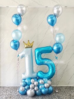 ลูกโป่ง วันเกิดเด็ก ช่อลูกโป่งสีโครเมี่ยม ช่อ 5 ลูก 2 ช่อ พร้อม ฟอยล์ตัวเลข ขนาด 40" ตั้งฐาน 2 ชิ้น พร้อมตกแต่ง สามารถเปลี่ยนสีลูกโป่ง/เปลี่ยนสี-ฟอยล์ตัวเลขได้