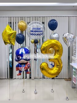 ลูกโป่ง วันเกิดเด็ก Bubble 24" กลิตเตอร์สีเงิน พร้อม ช่อลูกโป่ง ช่อ 3 ลูก 2 ช่อ,ฟอยล์หัวใจ 18" 1 ชิ้น,ฟอยล์ดาว 24" 1 ชิ้น พร้อม ฟอยล์ Captain America 1,ฟอยล์ตัวเลข 40" 1 ชิ้น พร้อมตกเเต่ง สามารถเปลี่ยนสีลูกโป่ง/เปลี่ยนข้อความ/เปลี่ยน T