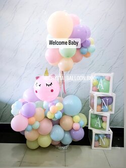 ลูกโป่ง Welcome Baby Organic Theme Unicorn พร้อมกล่องใส 4 กล่อง ติดตัวอักษร พร้อมตกแต่ง สามารถเปลี่ยนสีลูกโป่ง/เปลี่ยนข้อความ/เปลี่ยนฟอยล์ตกแต่งได้