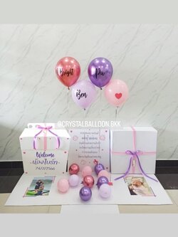 Welcome Baby Surprised Box กล่องเซอร์ไพรส์ ลูกโป่ง 4 ลูก พร้อมตกแต่ง สามารถใส่รูปได้ 2 ใบ สามารถเปลี่ยนสีลูกโป่ง/เปลี่ยนข้อความได้