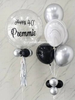 ลูกโป่ง วันเกิด Bubble ขนาด 24" กลิตเตอร์สีเงิน , ลูกโป่ง ช่อ 5 ลูก 1 ช่อ,ลูกโป่งลายหิน ธีมสีดำ-เงิน พร้อมตกเเต่ง สามารถเปลี่ยนสีลูกโป่ง/เปลี่ยนข้อความ/เปลี่ยนขนาดได้
