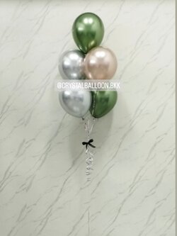 ลูกโป่ง แสดงความยินดี ช่อลูกโป่งสีโครเมี่ยม ช่อ 5 ลูก 1 ช่อ สีเงินโครเมี่ยม/อะโวคาโด้โครเมี่ยม/แชมเปญโครเมี่ยม พร้อมตกแต่ง สามารถเปลี่ยนสีลูกโป่งได้