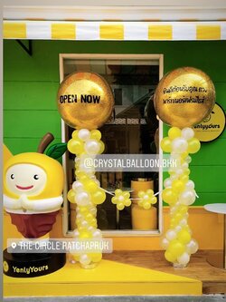 เสาลูกโป่ง เปิดร้าน Bubble ขนาด 36" กลิตเตอร์สีทอง 2 เสา พร้อม ริบบิ้นตัดเปิดงาน 1 ท่าน พร้อมตกแต่ง สามารถเปลี่ยนสีลูกโป่ง/เปลี่ยนข้อความได้