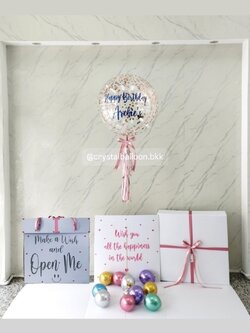 Happy birthday Surprise Box กล่องเซอร์ไพรส์วันเกิด Bubble ขนาด 24" พร้อมตกแต่ง สามารถใส่รูปได้ 4 ใบ สามารถเปลี่ยนสีลูกโป่ง/เปลี่ยนข้อความได้