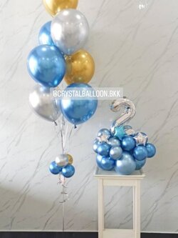 ลูกโป่ง วันเกิดเด็ก ช่อลูกโป่งโครเมี่ยม ช่อ 7 ลูก 1 ช่อ พร้อม ฟอยล์ตัวเลข ขนาด 16" ตั้งฐาน 1 ชิ้น พร้อมตกแต่ง สามารถเปลี่ยนสีลูกโป่ง/เปลี่ยนสี-ฟอยล์ตัวเลขได้