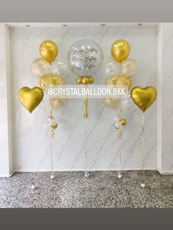 ลูกโป่ง วันเกิด Bubble ขนาด 24" กลิตเตอร์สีเงิน พร้อม ช่อลูกโป่ง 7 ลูก 2 ช่อ พร้อมตกแต่ง ลูกโป่งใส ใส่กลิตเตอร์,ฟอยล์หัวใจ ขนาด 18" ตั้งพื้น 2 ชิ้น สามารถเปลี่ยนสีลูกโป่ง/เปลี่ยนข้อความ/เปลี่ยนขนาด/เปลี่ยนสี-ฟอยล์ตกแต่งได้