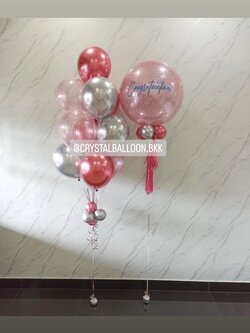 ลูกโป่ง แสดงความยินดี Bubble ขนาด 24" กลิตเตอร์สีชมพู พร้อม ช่อลูกโป่งสีโครเมี่ยม ช่อ 10 ลูก 1 ช่อ,ลูกโป่งใส ใส่กลิตเตอร์ พร้อมตกแต่ง สามารถเปลี่ยนสีลูกโป่ง/เปลี่ยนข้อความ/เปลี่ยนขนาดได้