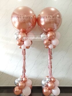 เสาลูกโป่ง เปิดร้าน ลูกโป่งยาง ขนาด 36" สีโรสโกล 2 เสา พร้อมตกแต่ง สามารถเปลี่ยนสีลูกโป่ง/เปลี่ยนข้อความได้