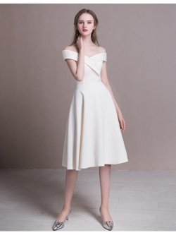 Pro-order เดรสขาว ถ่ายพรีเวดดิ้ง ปาดไหล่ (ซิปหลัง)