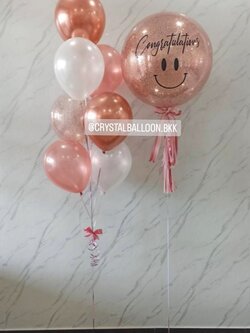 ลูกโป่ง รับปริญญา Bubble ขนาด 24" Theme โรสโกลด์ พร้อมตกแต่ง ช่อลูกโป่ง 7 ลูก 1 ช่อ,ลูกโป่งใส ใส่กลิตเตอร์ สามารถเปลี่ยนสีลูกโป่ง/เปลี่ยนข้อความ/เปลี่ยนขนาดได้