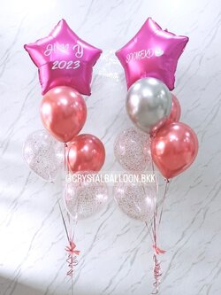 ลูกโป่ง New Year ช่อลูกโป่งฟอยล์ดาว ขนาด 24" ช่อ 6 ลูก 2 ช่อ พร้อมตกแต่ง ลูกโป่งใส ใส่กลิตเตอร์ สามารถเปลี่ยนสีลูกโป่ง/เปลี่ยนข้อความ/เปลี่ยนสี-ฟอยล์ตกแต่งได้