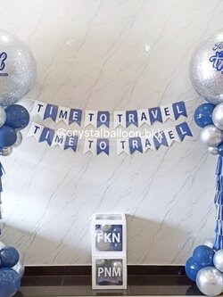 เสาลูกโป่ง เปิดงาน Bubble ขนาด 36" กลิตเตอร์สีเงิน 2 เสา พร้อม ป้ายธง 24 ตัวอักษร,กล่องใส ขนาด 12" ติดตัวอักษร 2 กล่อง พร้อมตกแต่ง สามารถเปลี่ยนสีลูกโป่ง/เปลี่ยนข้อความ/เปลี่ยนสี-ป้ายธงได้