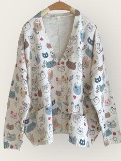 เสือคลุมไหมพรมกันหนาวลายแมวแต่งกระเป๋า