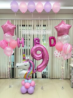 ลูกโป่ง วันเด็ก Theme Unicorn ตั้งฐาน 1 ชิ้น พร้อม ช่อลูกโป่งฟอยล์ดาว 24" ช่อ 7 ลูก 2 ช่อ,ลูกโป่งลายหิน USA 2 ลูก พร้อมตกแต่ง ฟอยล์ตัวอักษร 16" 3 ตัวอักษร,ลูกโป่ง 6 ลูก,ฟอยล์ตัวเลข 40" 1 ชิ้น สามารถเปลี่ยนสีลูกโป่ง/เปลี่ยน Theme ได้